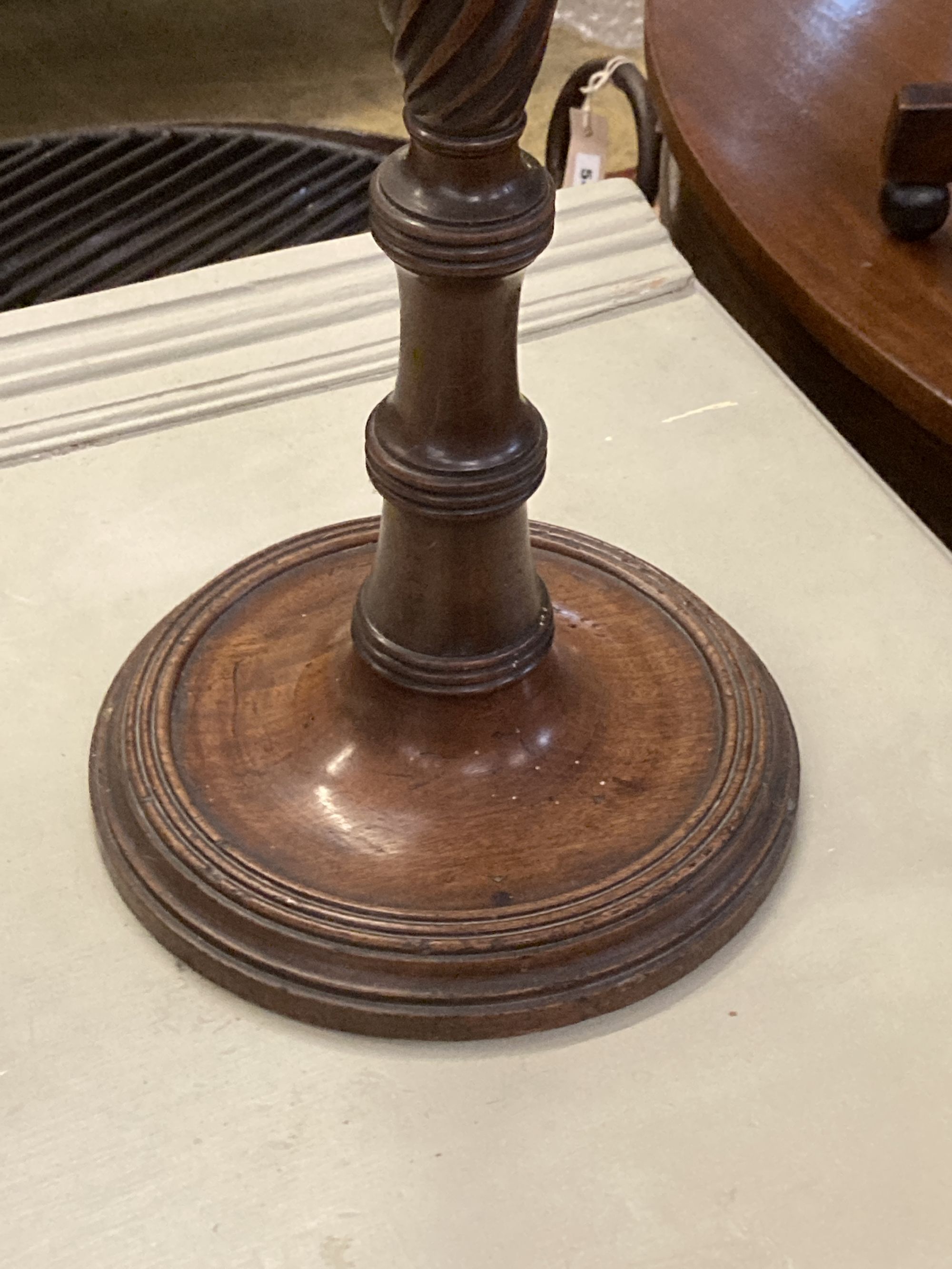 A Victorian mahogany pole screen, with oval tapestry banner, height 128cm